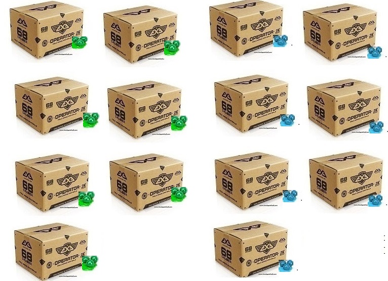 14 x Cajas de Bolas Operador Cal. 68; 2000 unidades (Bolas Color Verde y Color azul) - *Envío Gratis 2/3 Días.